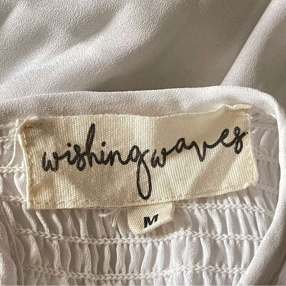 Wishing Waves Women’s Smocked Bodice Ruffle Sleeves White Dress Size M Chiffon - Picture 7 of 9